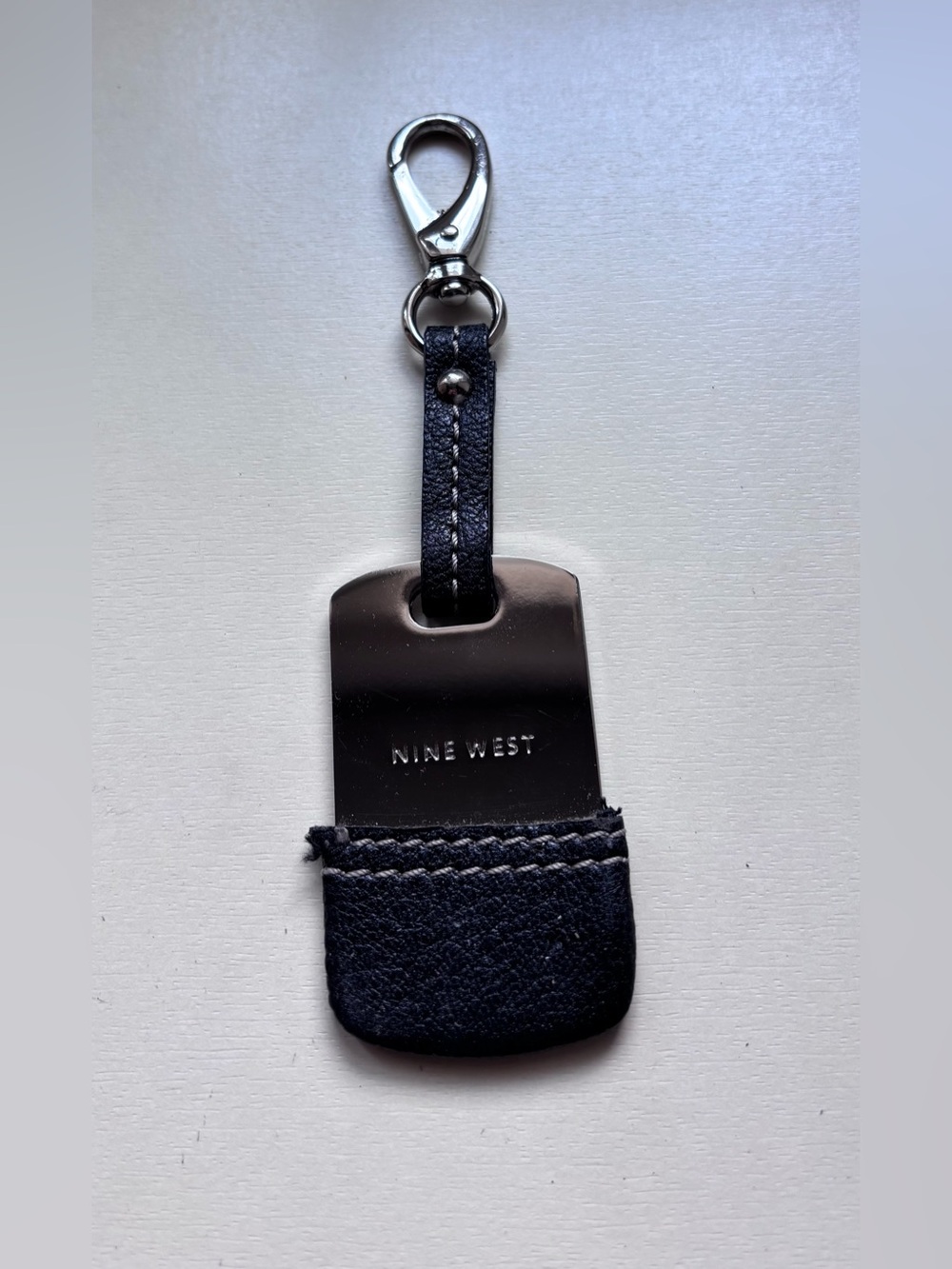 Nine West Black Leather Metal Key Fob Chain Accessory